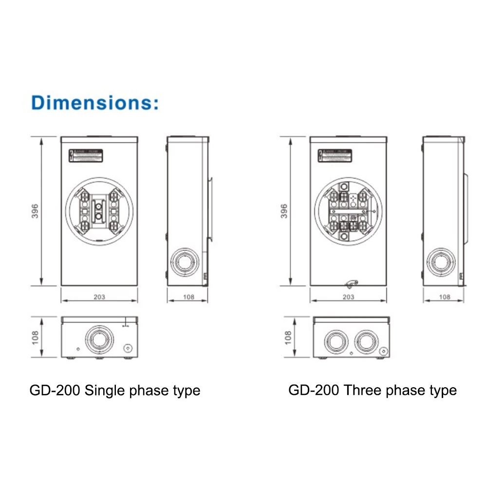 Square Electric Meter Box Power 200A Single-Phase 4jaw 5jaw Ring Type Series Meter Base Meter Sockets