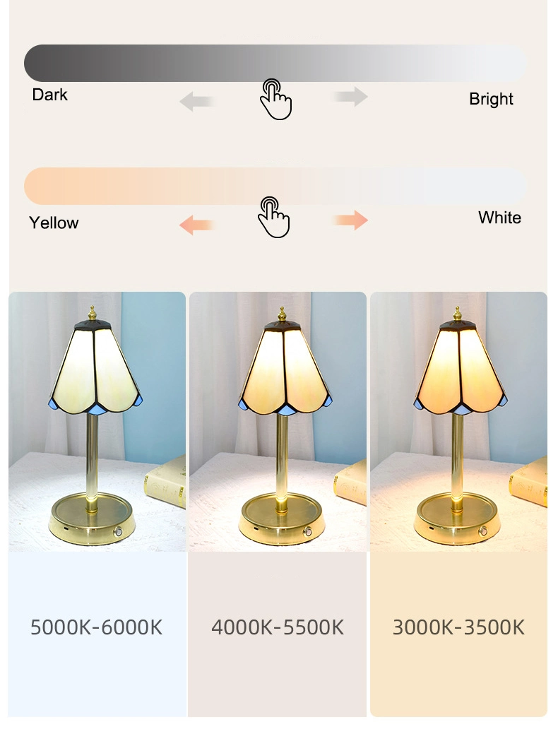 TFT-L02 Rechargeable Battery Powered Tiffany Stained Glass Nightstand Lamp Touch Control